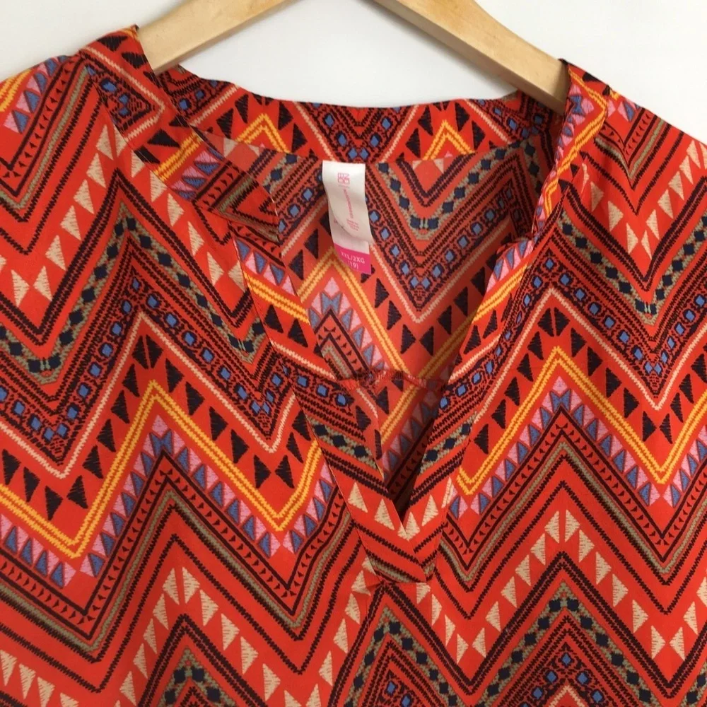 Women’s Colorful Multi Print Tunic/Top Dress Boho Orange Chevron Ladies Size XXL